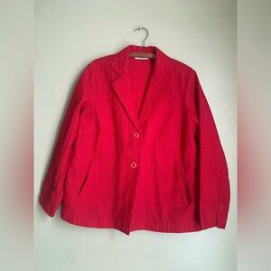 Coldwater Creek Channel Button Quilted Blazer Jacket Cotton Silk Blend Red Xmas